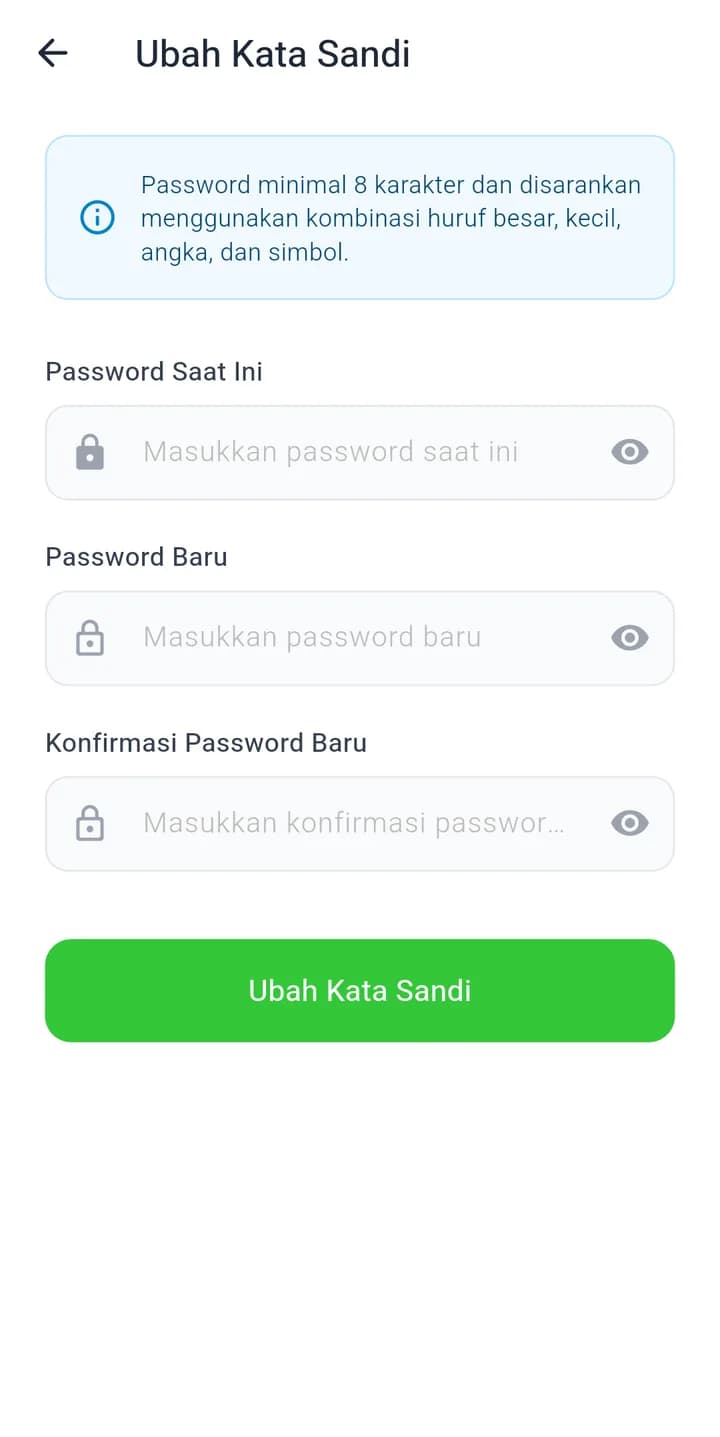 Tangkapan layar halaman Ubah Kata Sandi